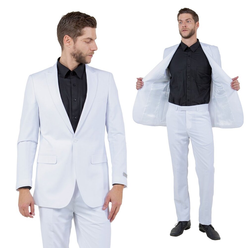 Mens 2-Piece Pick Stitch Suit, Slim-Fit White